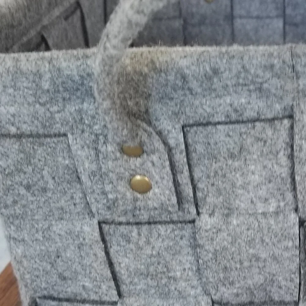 Large Flannel Felt Basket with Handle Gray Woven Set of Two 15